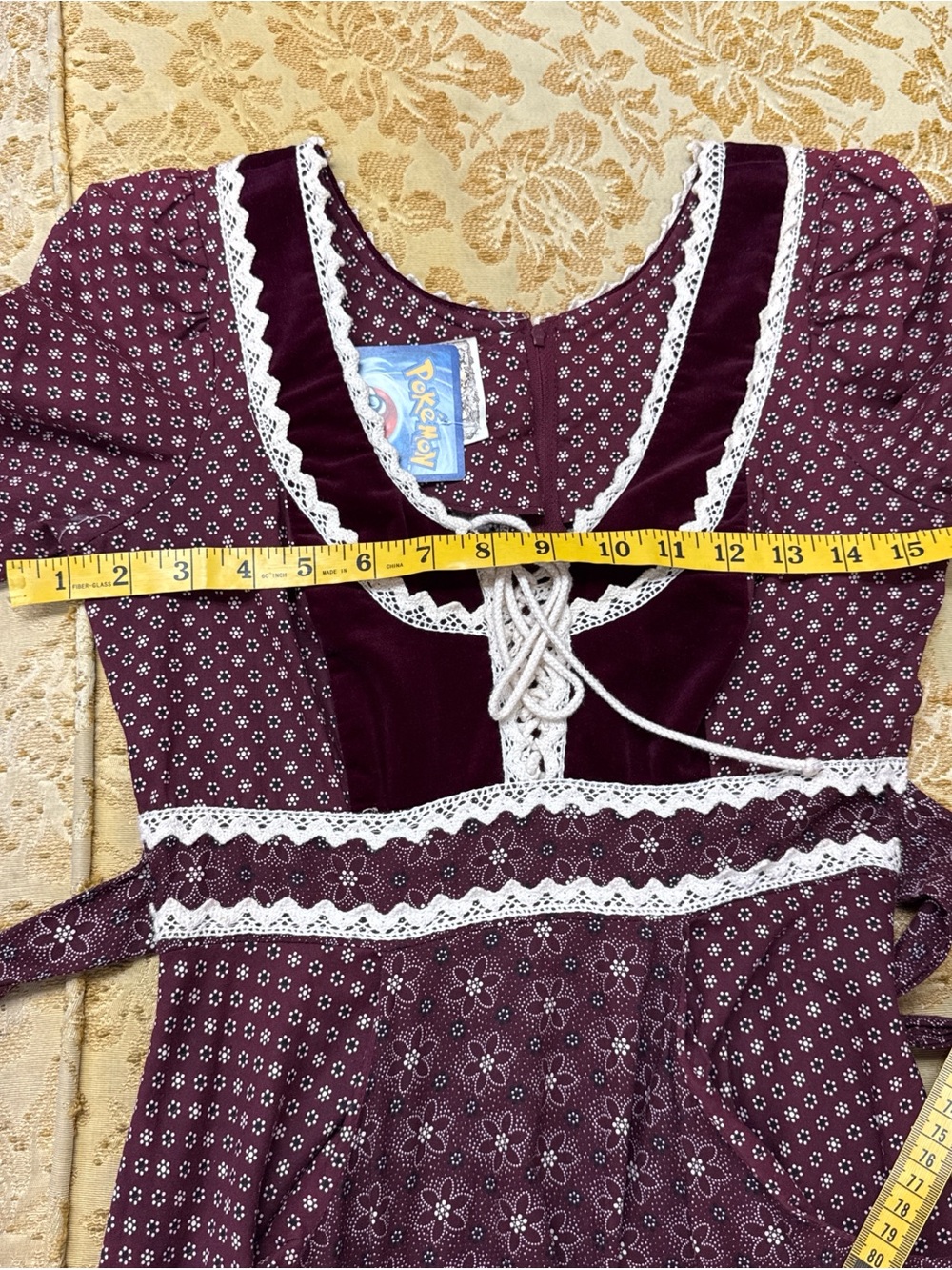 Gunne Sax Burgundy and Cream Lace-Trim Midi Dress - Picture 4 of 5